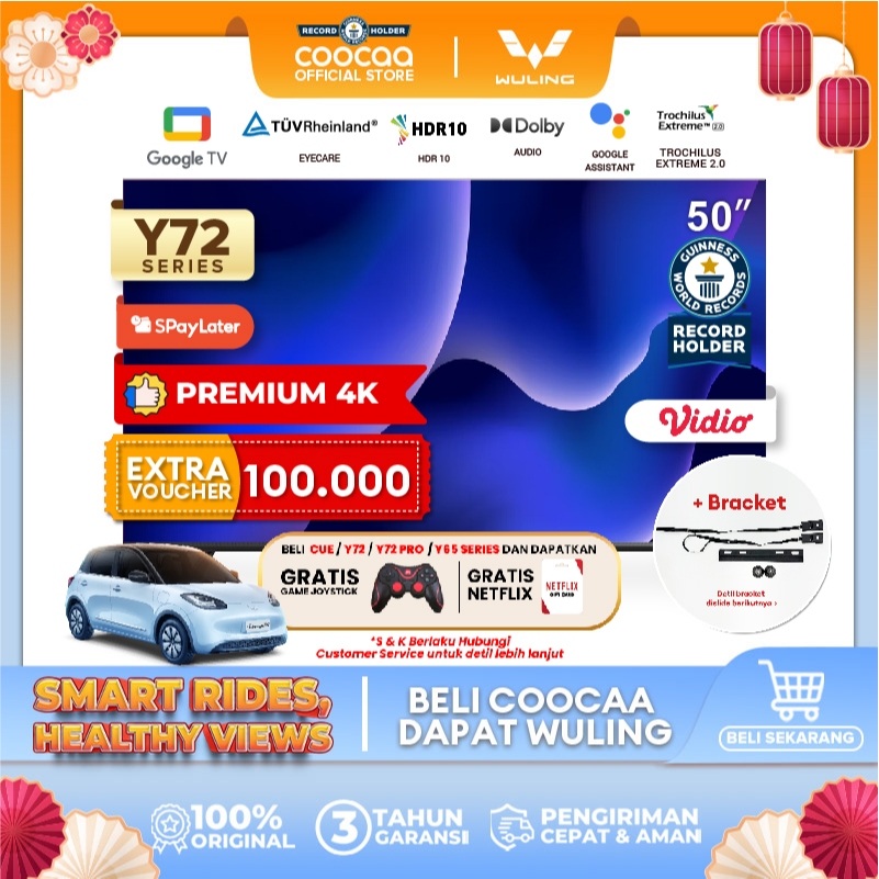 [+ BRACKET] [Google TV] COOCAA 50 inch Smart TV  - 4K - UHD - Netflix/Youtube - Google Assistant - D