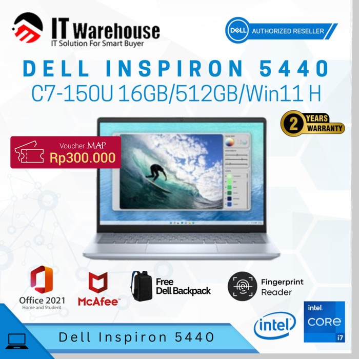 Laptop Dell Inspiron 5440 Core 7-150U 16GB RAM/512GB SSD/Win 11 + OHS 2021/2yr Warranty
