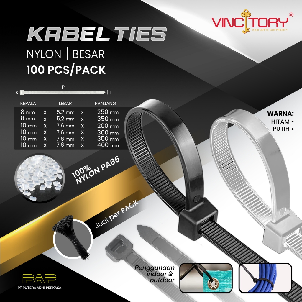 

Vincitory Kabel Ties Nylon Hitam / 20cm Putih Hitam / Kabel Ties Putih 25cm