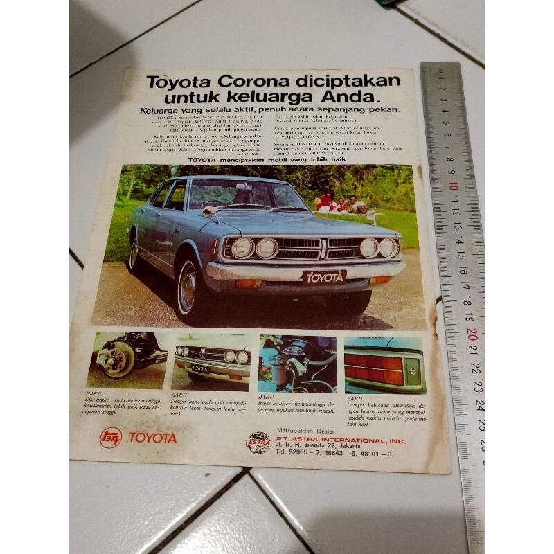 Iklan mobil jadul antik Toyota Corona original iklan majalah tua tahun 1970-an vintage pajangan klas