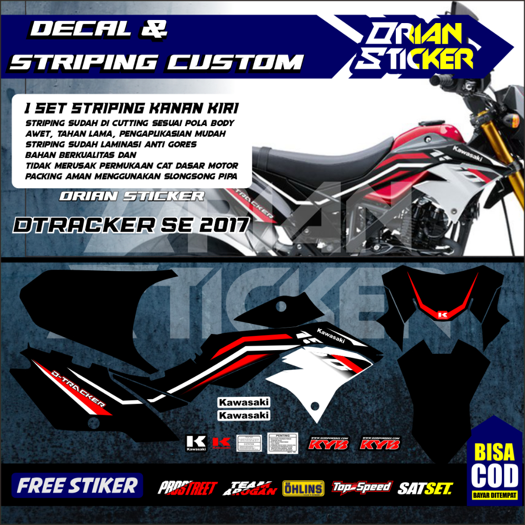 striping dtracker se 2020 merah hitam / lis stiker stripping d'tracker 2020 biru putih