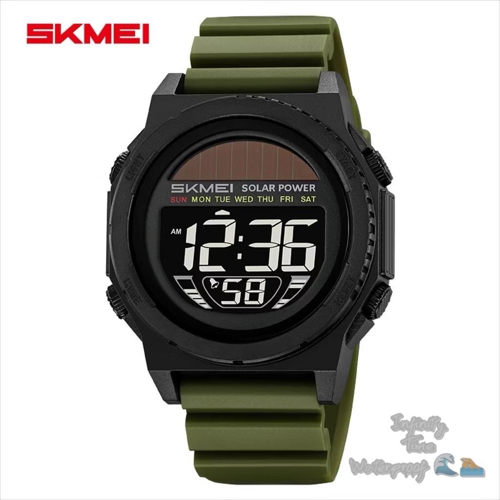 Jam Tangan Skmei 2358 Cowok Digital Solar Power Strap Rubber Kualitas Original Waterproof