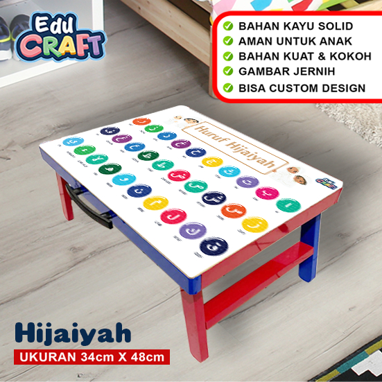 Meja Lipat Belajar Anak Huruf Hijaiyah / Meja Custom Anak / Meja Lipat Portable Serbaguna