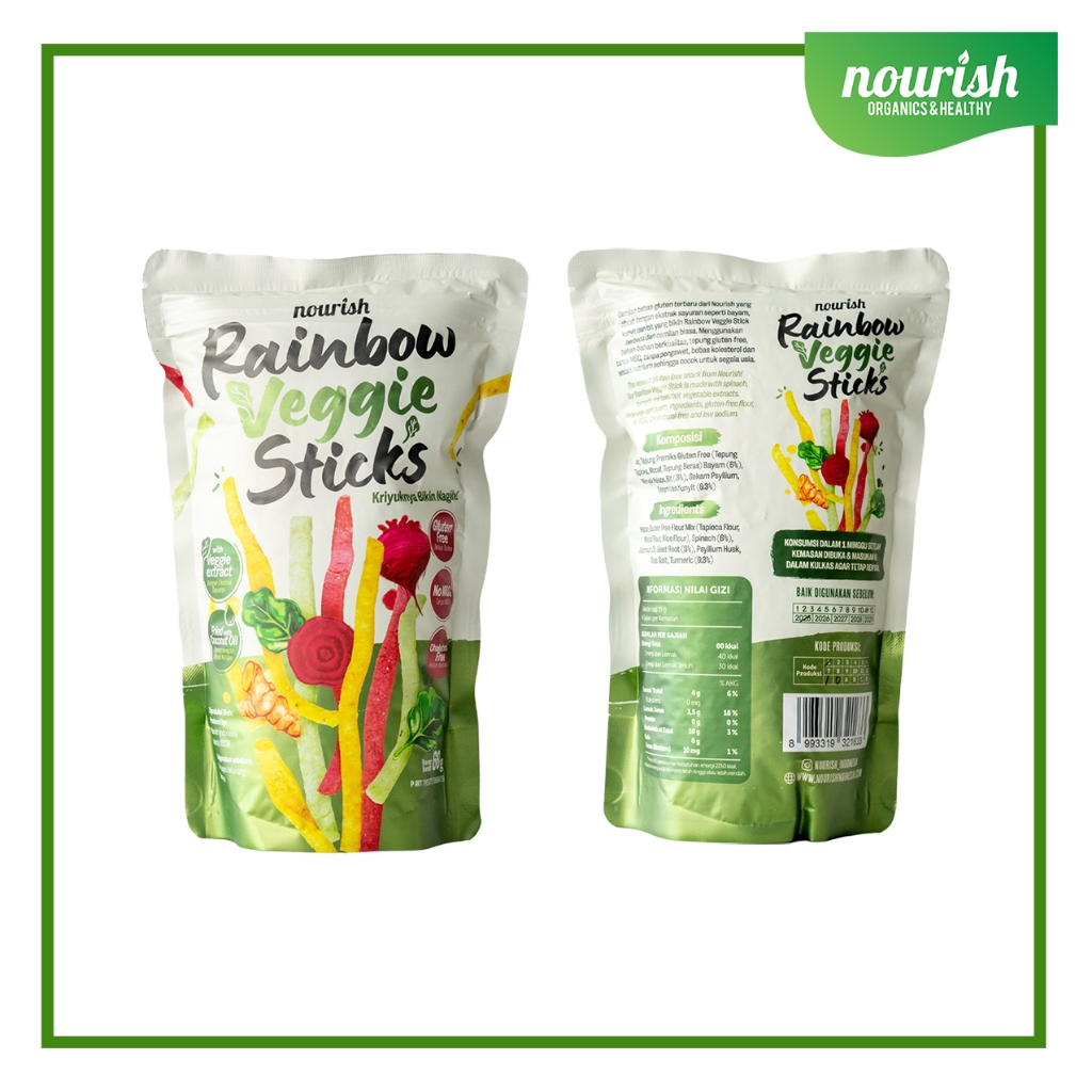 

wiw Nourish Rainbow Veggie Stick Gluten-Free dengan Ekstrak Sayuran No MSG 60 gr