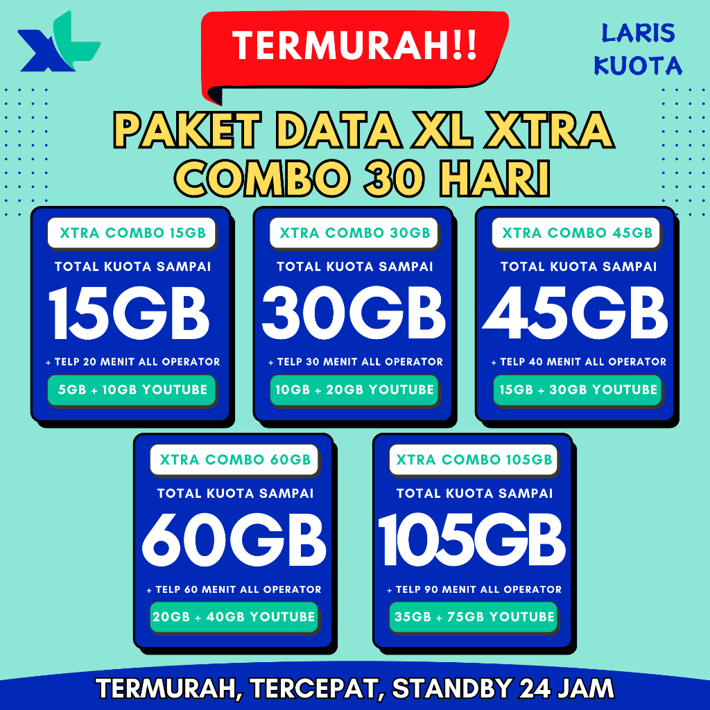 Paket Data Kuota XL Combo Xtra Youtube Bulanan 30 Hari Termurah Kualitas Terbaik