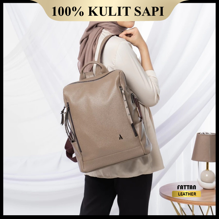 Tas Ransel Kulit Asli Wanita Original Branded 100% Premium Leather Bag - Backpack HN Muat Laptop 14 