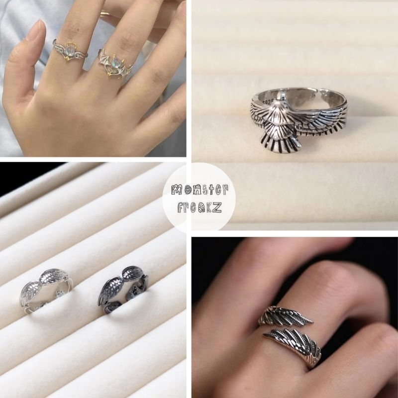 Angel Demon Classic Silver Ring | Cincin Perak Vintage Adjustable, Cincin Pria Wanita, Retro Aesthet