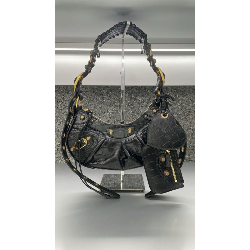 SPECIAL PRICE  Balenciaga Le Cagole XS Shoulders Bag Croco Embossed Black GHW