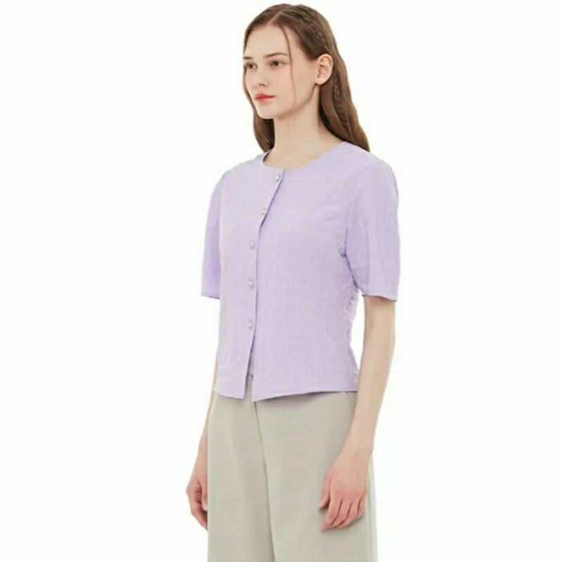 BLOUSE CROP LILAC TOP EMBROIDERY KEMEJA BORDIR BUNGA KOREA