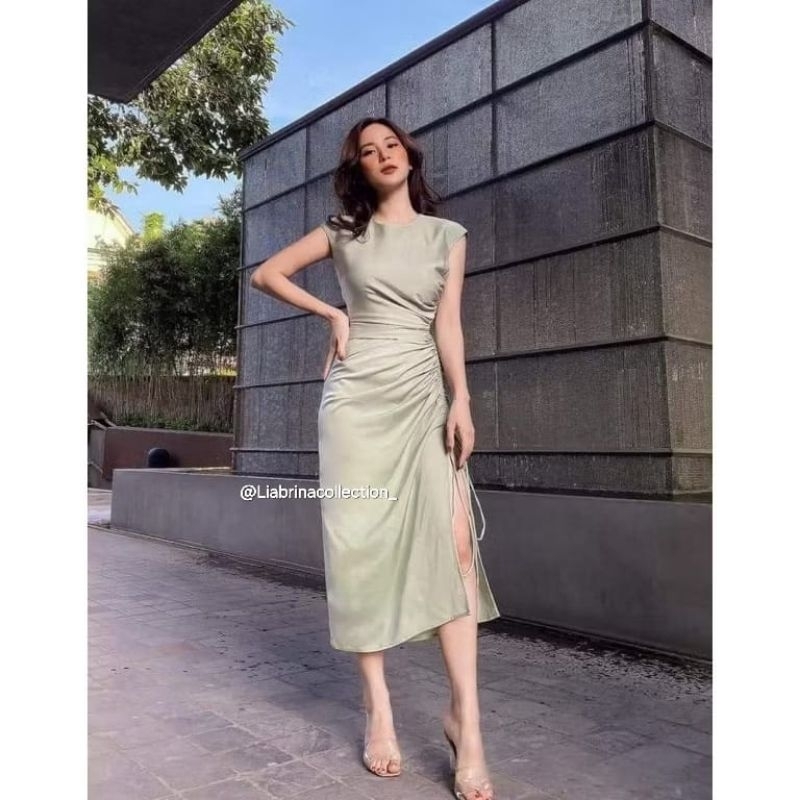 Reona Dress Sabrina Serut Samping,Dress Korea,Dress Jumbo Ld 90 - 140 Cm