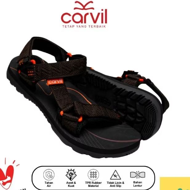 Carvil Sandal selop outdoor Hitam pria wanita Stingray/Sandal selop gunung carvil original anti slip