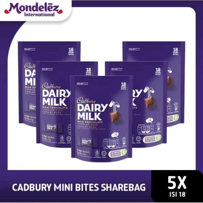 

Mondelez Cadbury Mini Bites Sharebag Isi (18 x 5 Packs)