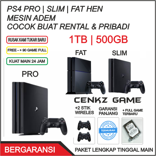 ps4 slim pro fat 1TB | 500gb HEN versi terbaru 9.00 | 11.00 pes terbaru + 2 stik + FULL GAME
