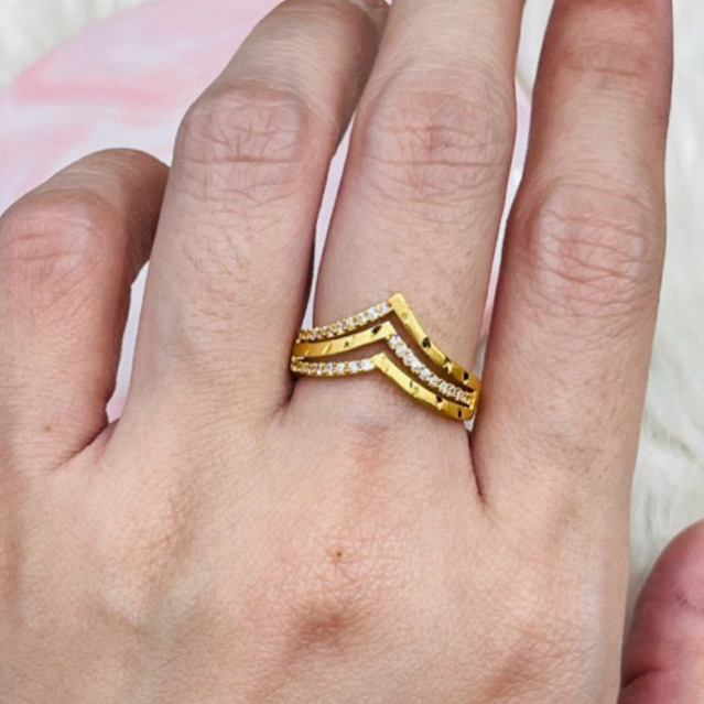 Cincin aurel AD susun tiga uk 14 stengah emas asli kadar 875