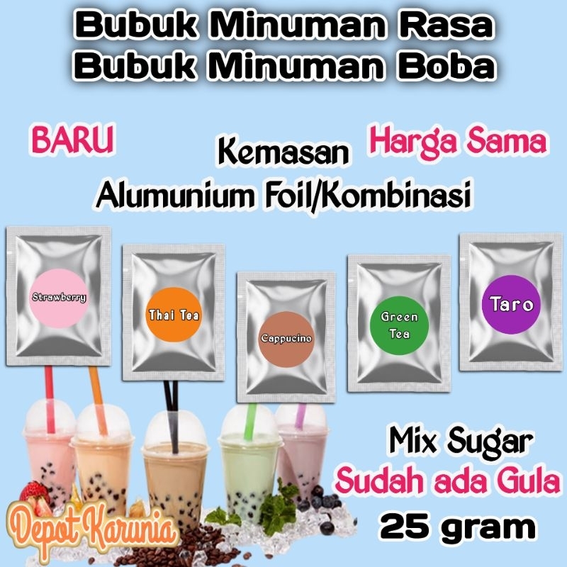 

Bubuk Minuman Rasa 25gr Reguler Serbuk Minuman Kekinian Aneka Rasa Buah Kopi Teh 25 gram