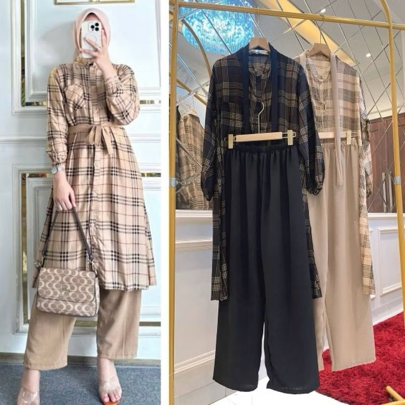 Tunik korean style / Tunik wanita terbaru 2025 setelan Kotak