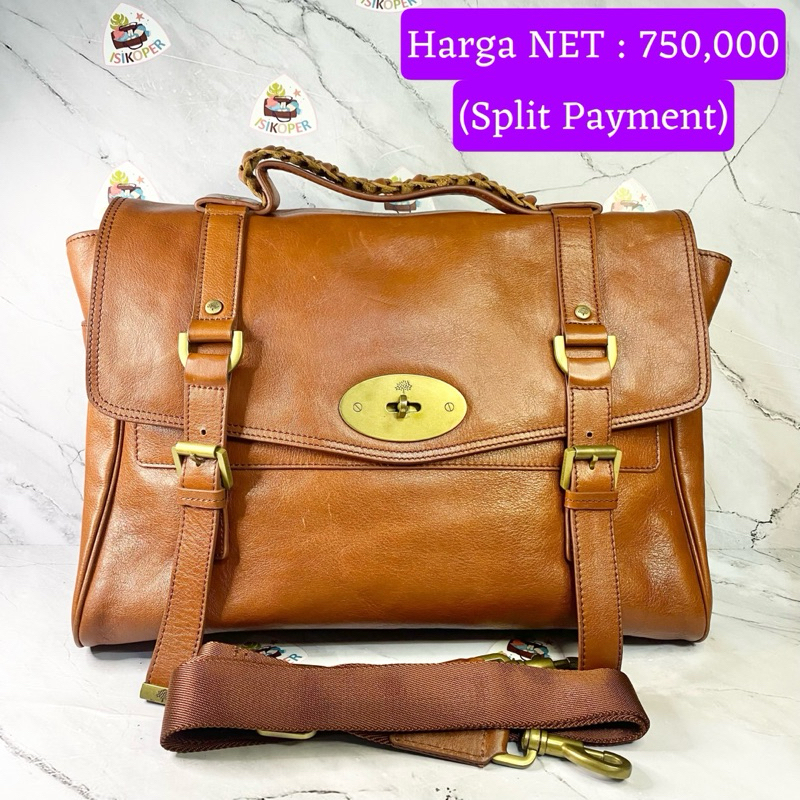 039 NET- Preloved Mulberry Brown Leather Oversized Alexa Top Handle Bag