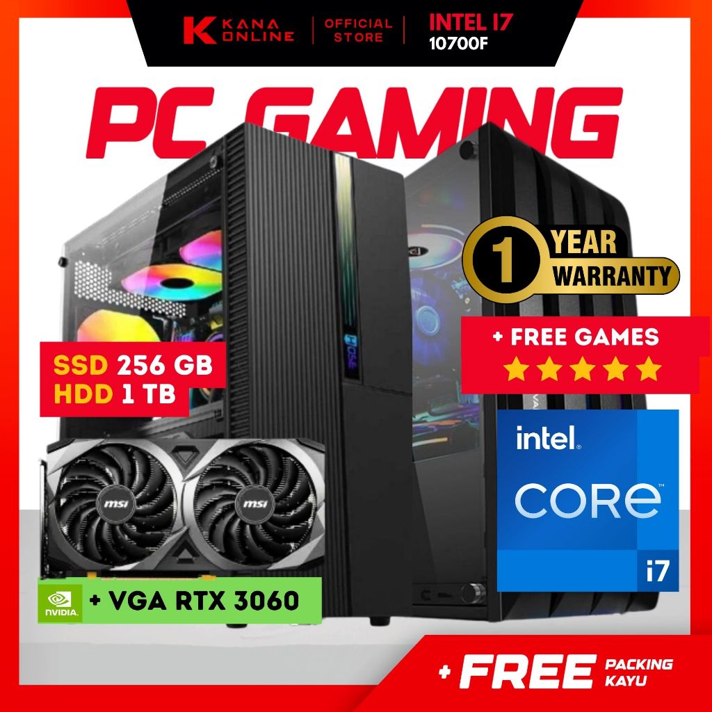 PC GAMING EDITING INTEL CORE I7 10700F RAM 32GB HDD 1TB SSD 256GB NVME VGA RTX CPU ONLY
