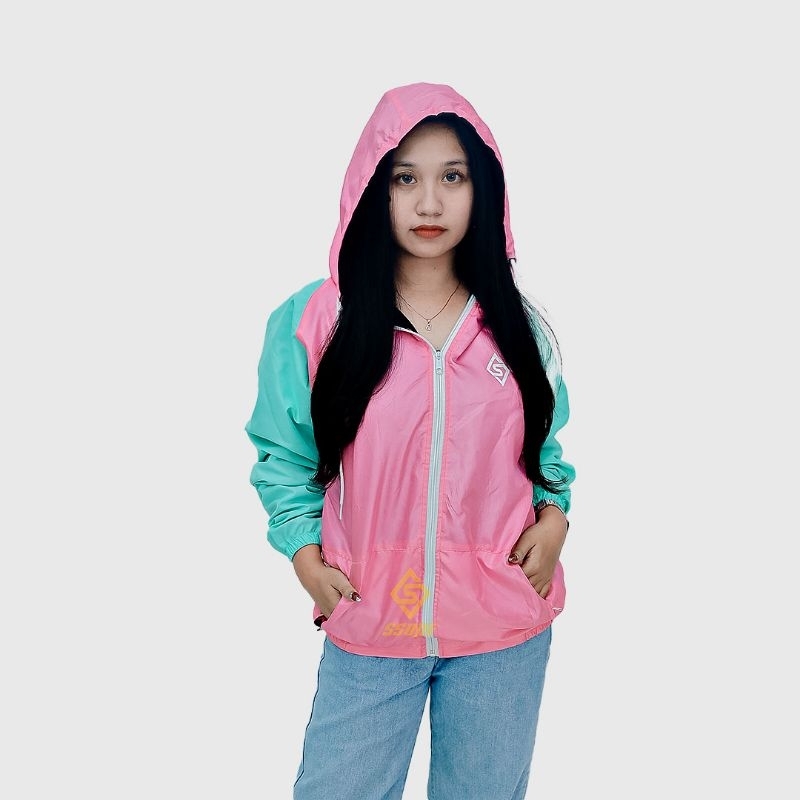 Jaket Parasut cewek kombinasi Hoodie korea kekinian  jaket Windbreaker cewek ori ssone  M L XL