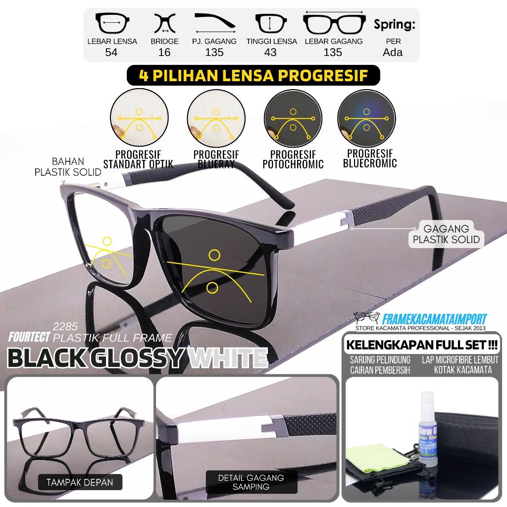 Frame Kacamata Progresif Kotak Lebar Kasual Pria