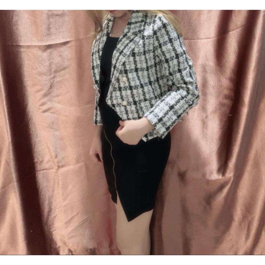 Blazer Terbaru Korean Wanita Cantik Motif Kotak-Kotak Import