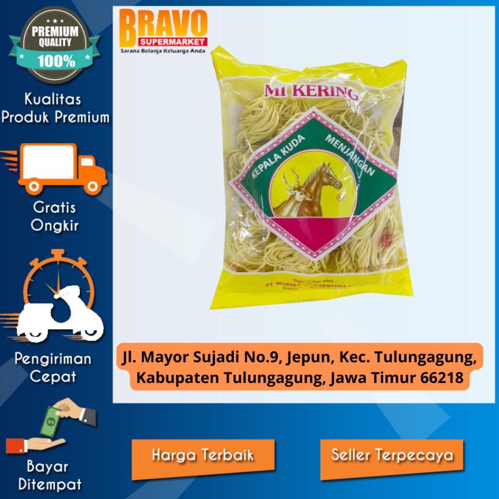 

Bravo Supermarket Tulungagung - Mie Kering Kepala Kuda Menjangan - 400gr