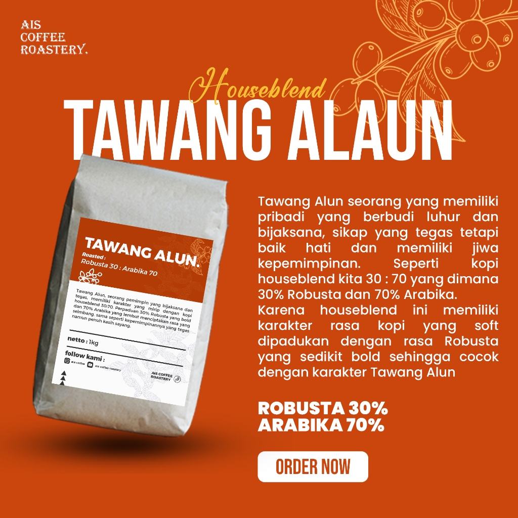 

Kopi Houseblend Tawang Alun A:70% R:30% Roasted Coffee Beans