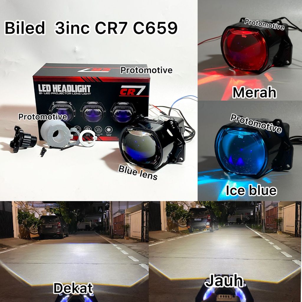 CR7 Lampu Utama Biled 3inc CR7 C659 Blue Lens premium