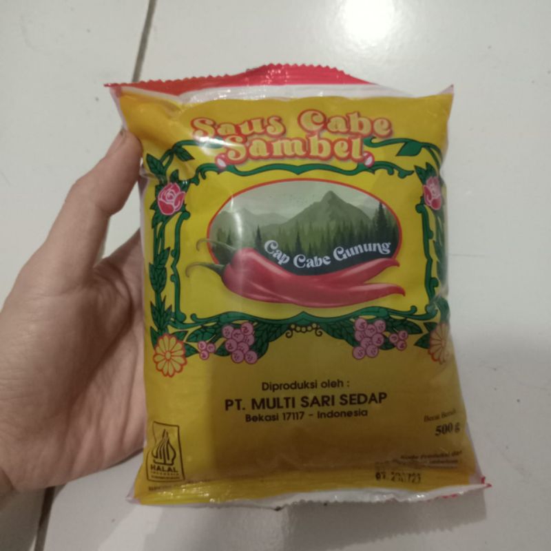

saus cabe sambel cap cabe gunung kemasan bantal 500 gram