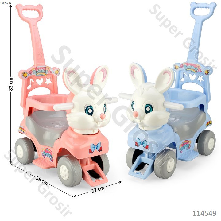 Mainan Anak Tunggangan Dorong_Mainan Mobil Dinaiki_Mainan Odong-Odong Mobil Kepala Kucing + Musik La