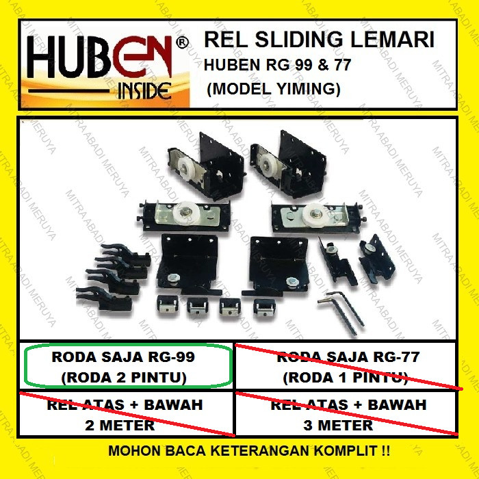 Roda Gantung HUBEN RG99 (2 Pintu ) Roda Rel sliding Lemari Rel Yiming