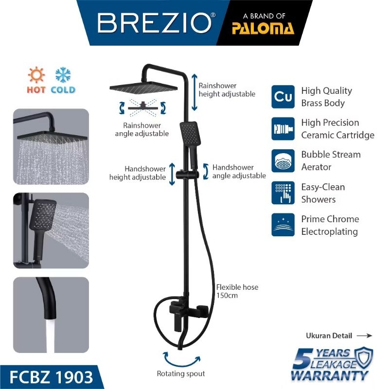 BREZIO FCBZ 1903 KERAN PANAS DINGIN SHOWER TIANG COLUMN KOTAK BLACK