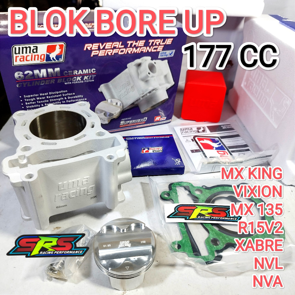 UMA RACING BLOK BORE UP 62MM 177CC MXKING VIXION R15V2 MX135 CERAMIC PISTON FORGED