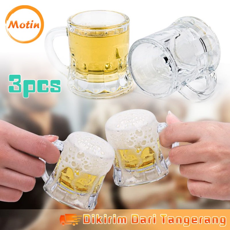3Pcs Mini Gelas Kaca Kopi Gelas Jamu Gagang  Gelas Kecil