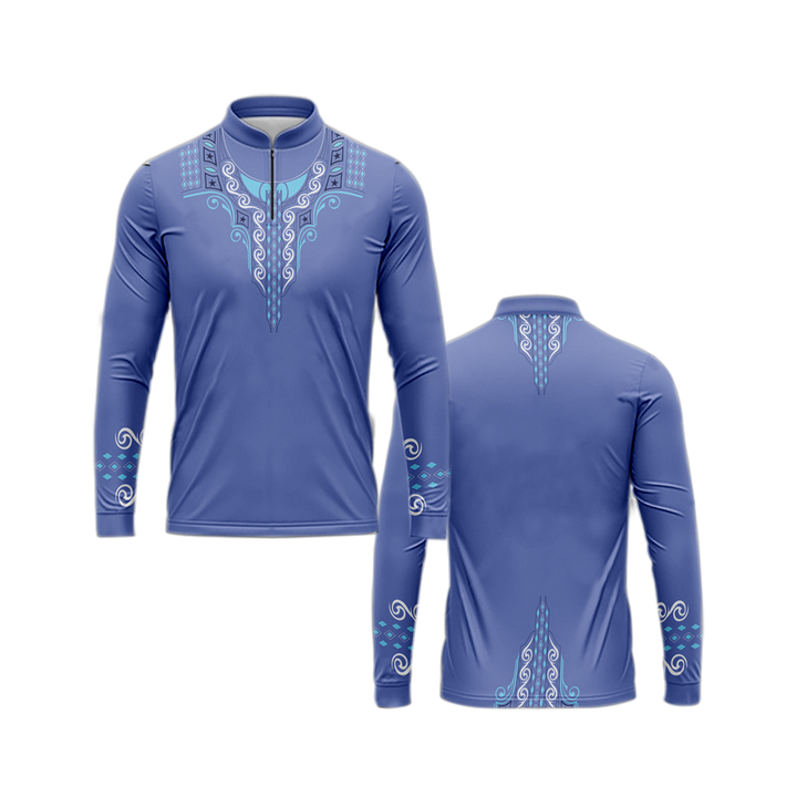 Baju Koko muslim Dewasa/Biru laut dengan bermotif batik geometrik /full printing new 2025 panjang pe
