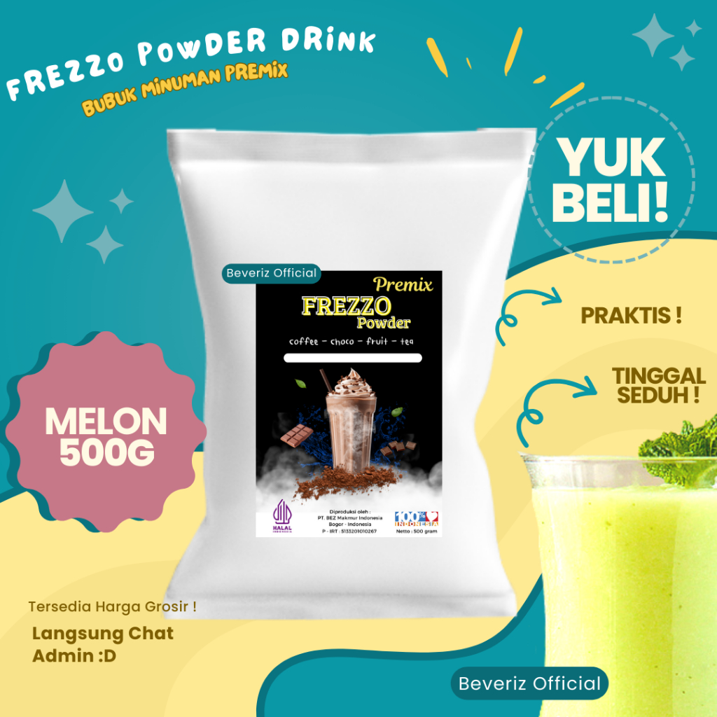 

BEVERIZ Frezzo Bubuk Minuman Rasa Melon | Boba Powder Drink 500gram {Bisa COD} {tersedia harga grosir}