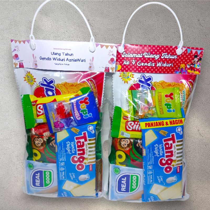 

PAKET SNACK ULANG TAHUN TERMURAH / KEMASAN LABEL BINGKISAN ULANG TAHUN ANAK
