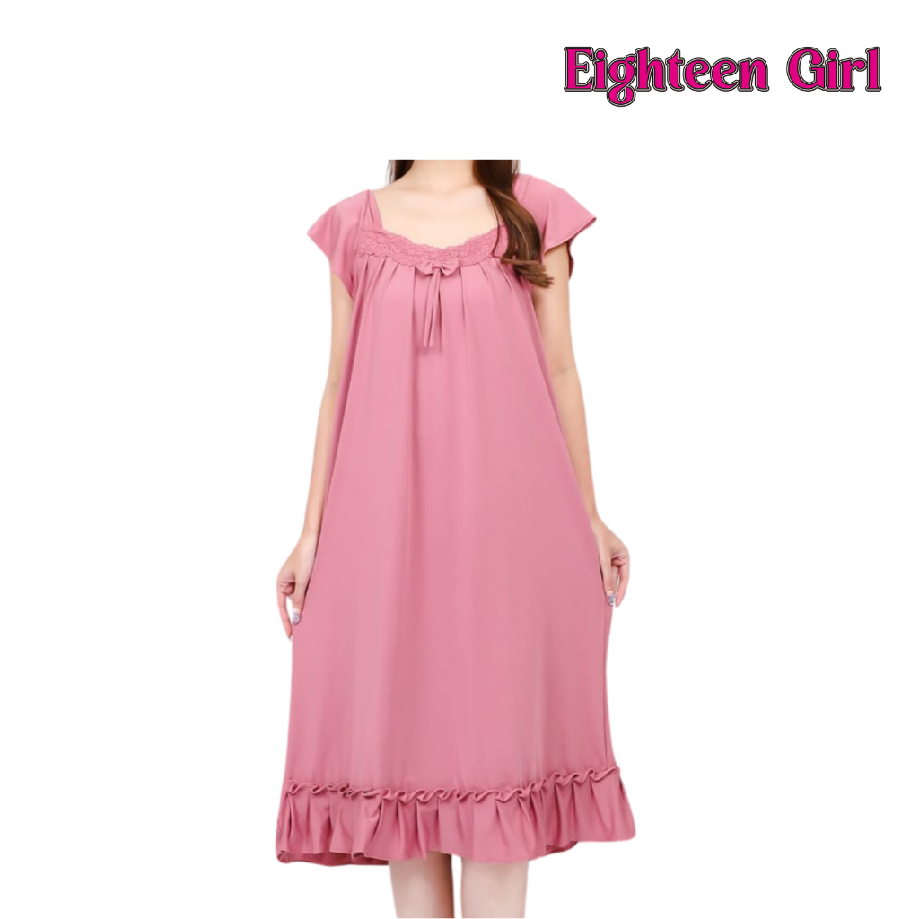 Eighteen Girl Dress Lingerie Santai Wanita Bahan Jersey Renda