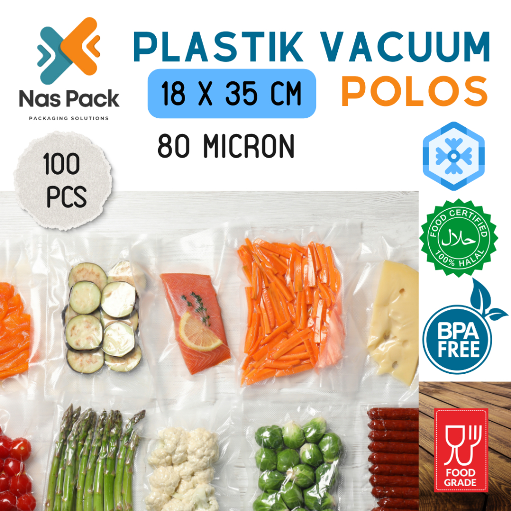Plastik Vacum Polos18x35 cm Food Grade Halal / Plastic Vakum Bag 18 x 35 -100/Pack