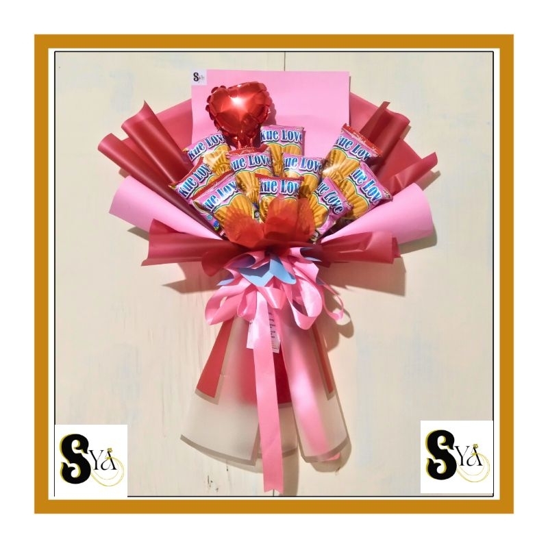 

buket bouquet snack jajan love pink
