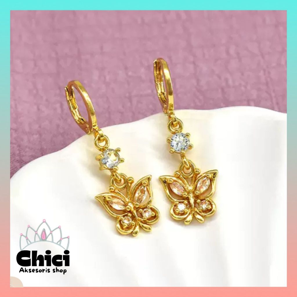 Anting Titanium Panjang Anti Karat Lapis Emas Pesta Anting Wanita Dewasa Korea Murah