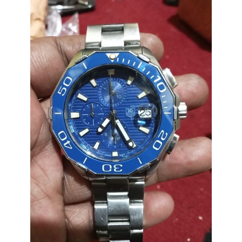 jam tangan TH aquaracer Cronograf blue dial Bezel keramik crono sped matic