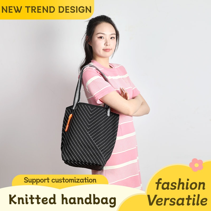Knitted Tote Bag Jumbo Premium Tas Rajut Wanita Hand Bag Kerja Kuliah MOTIF GARIS - T219