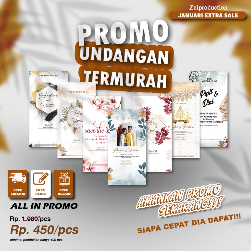 UNDANGAN PERNIKAHAN ELEGAN CUSTOM, UNDANGAN SELEMBAR CEPAT, PREMIUM (BC/JASMINE)