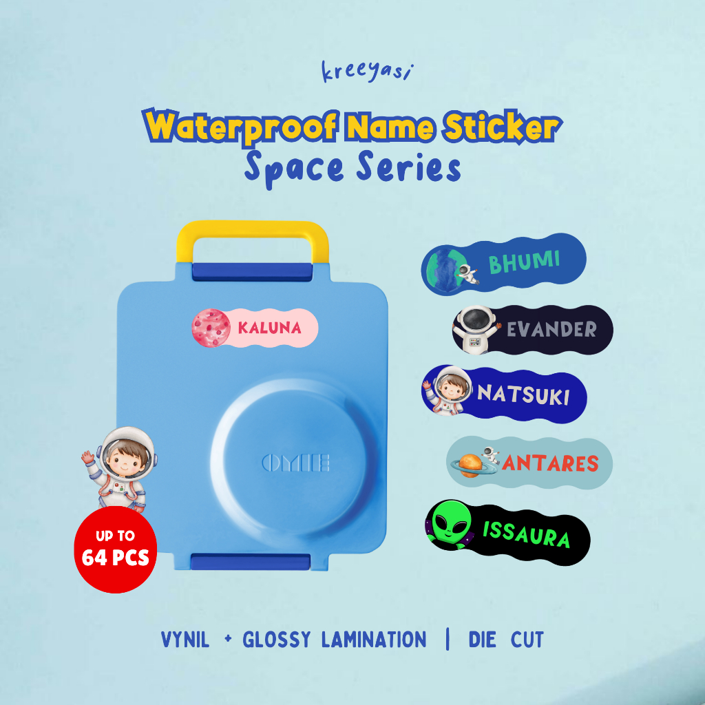 

64pcs SPACE Series - Stiker Label Nama - Waterproof - Kreeyasi x Stikoo