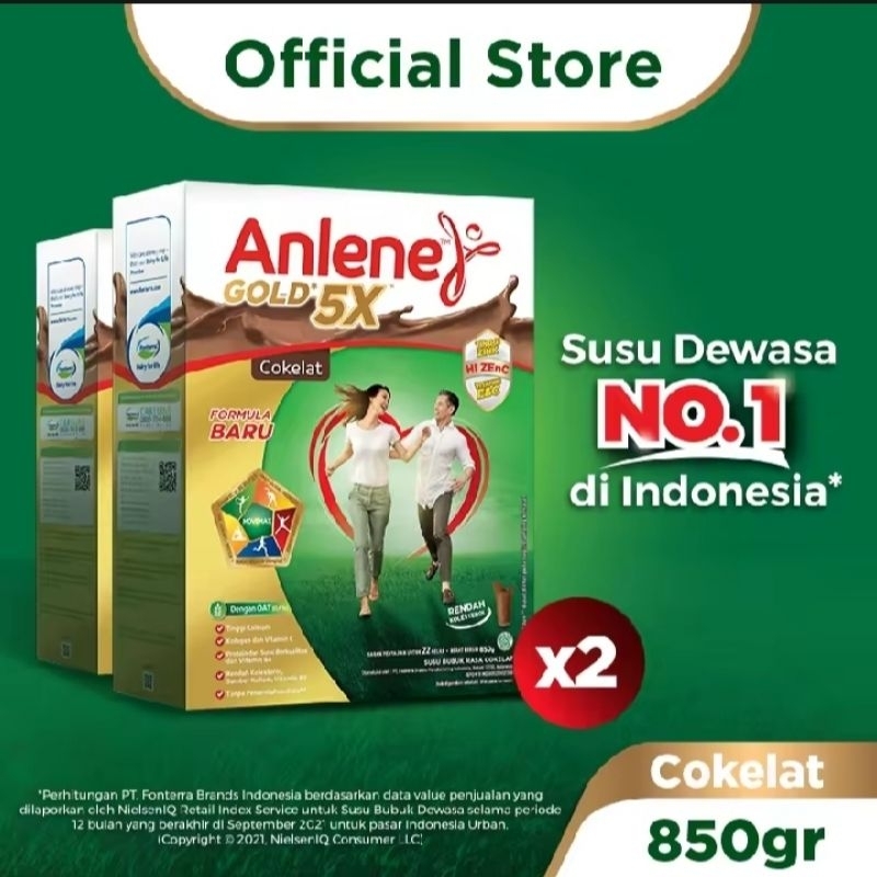 

Anlene Gold 5X Susu Bubuk Dewasa Coklat 2 × 850g - Tulang & Sendi
