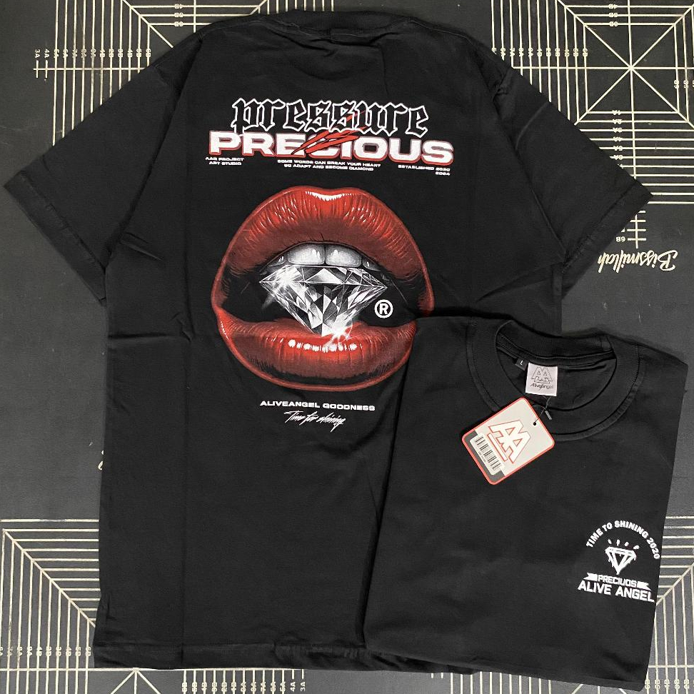 T-shirt Distro Pria & Wanita Streetwear World Wide/ Kaos Graffiti Motiif Mouth Diamond Black Tee Ori