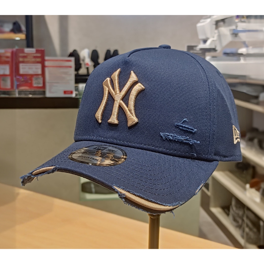 Topi New Era 9Forty A-Frame Damaged New York Yankees Navy Cap 100% Original Resmi