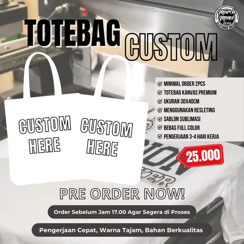 Custom Totebag | Sablon Totebag Kanvas Drill Satuan Bebas Warna Murah