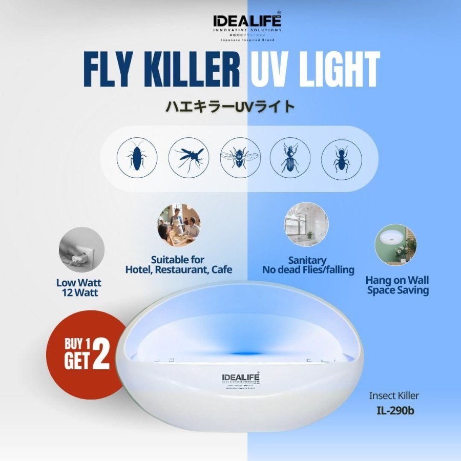 Lampu UV Perangkap Nyamuk Idealife IL-290B - Hitam 30x20x15 cm, 2.5 kg